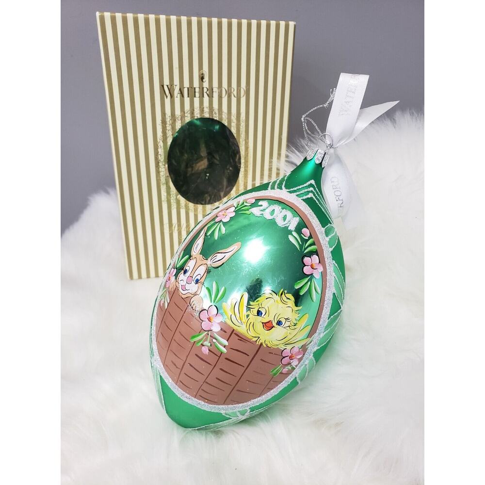 Waterford Holiday Heirlooms Egg Ornament Mouth Blown Glass 7”‎ tree bunny